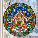 Gingerbread house stained glass suncatcher window hanging, suitable for home and garden decoration