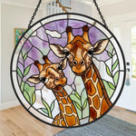 Giraffe and calf stained glass suncatcher window hanging, suitable for home and garden decoration