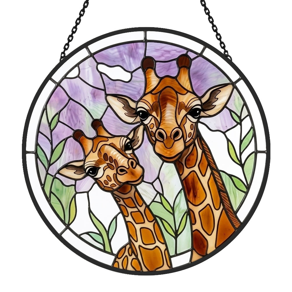 Giraffe and calf stained glass suncatcher window hanging, suitable for home and garden decoration