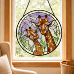 Giraffe and calf stained glass suncatcher window hanging, suitable for home and garden decoration
