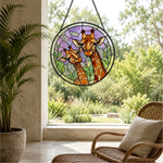 Giraffe and calf stained glass suncatcher window hanging, suitable for home and garden decoration
