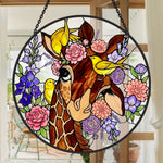 Giraffe and floral stained glass suncatcher window hanging, suitable for home and garden decoration