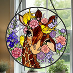 Giraffe and floral stained glass suncatcher window hanging, suitable for home and garden decoration