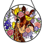 Giraffe and floral stained glass suncatcher window hanging, suitable for home and garden decoration