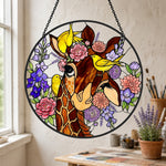 Giraffe and floral stained glass suncatcher window hanging, suitable for home and garden decoration