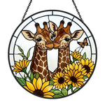 Giraffe couple with sunflowers stained glass suncatcher window hanging, suitable for home and garden decoration