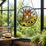 Giraffe couple with sunflowers stained glass suncatcher window hanging, suitable for home and garden decoration