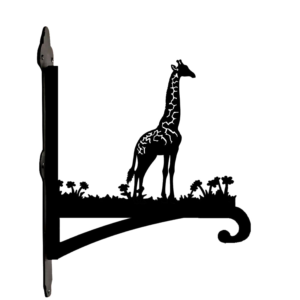 Giraffe metal hanging basket bracket mounted on outdoor wall for plant decoration