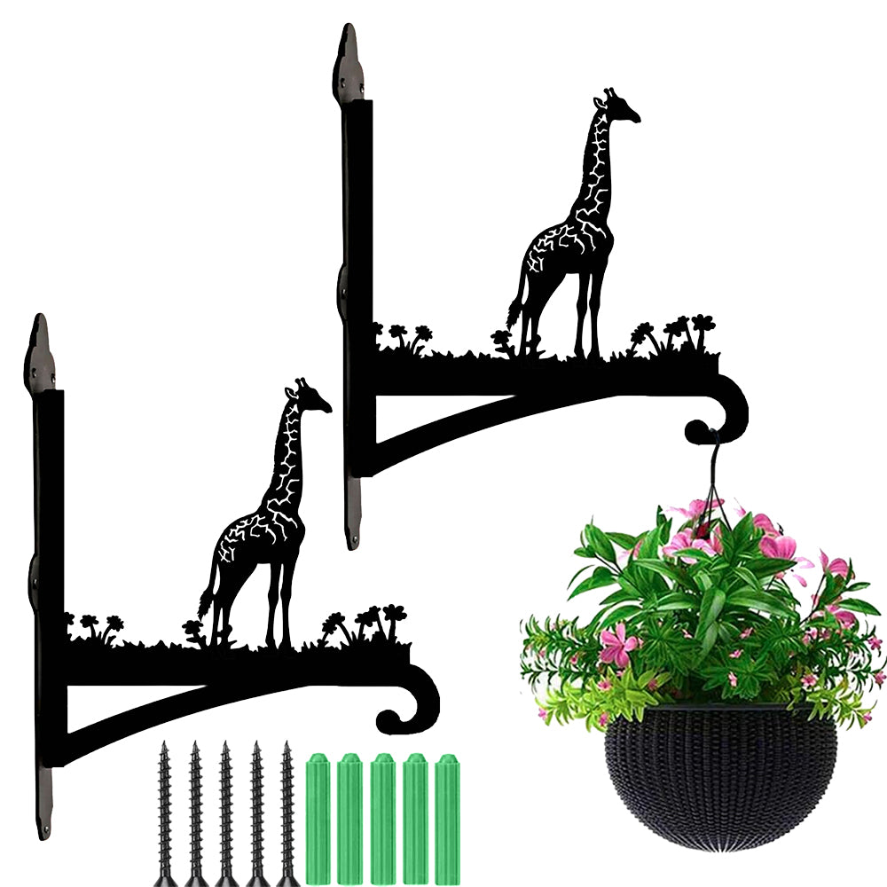 Giraffe metal hanging basket bracket mounted on outdoor wall for plant decoration