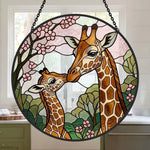 Giraffe mother and calf stained glass suncatcher window hanging, suitable for home and garden decoration