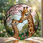 Giraffe mother and calf stained glass suncatcher window hanging, suitable for home and garden decoration