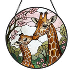 Giraffe mother and calf stained glass suncatcher window hanging, suitable for home and garden decoration