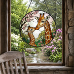Giraffe mother and calf stained glass suncatcher window hanging, suitable for home and garden decoration