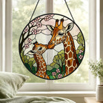 Giraffe mother and calf stained glass suncatcher window hanging, suitable for home and garden decoration