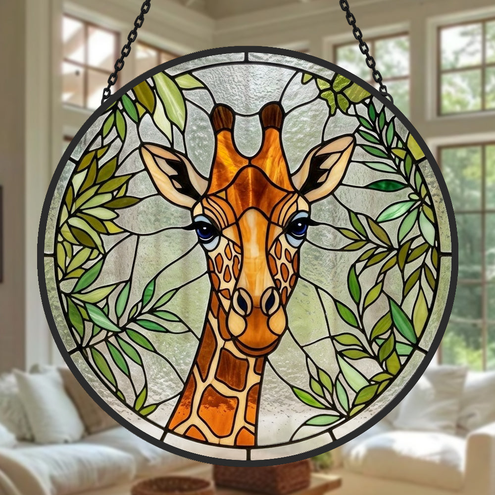 Giraffe portrait stained glass suncatcher window hanging, suitable for home and garden decoration