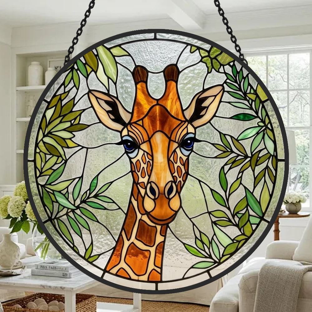 Giraffe portrait stained glass suncatcher window hanging, suitable for home and garden decoration