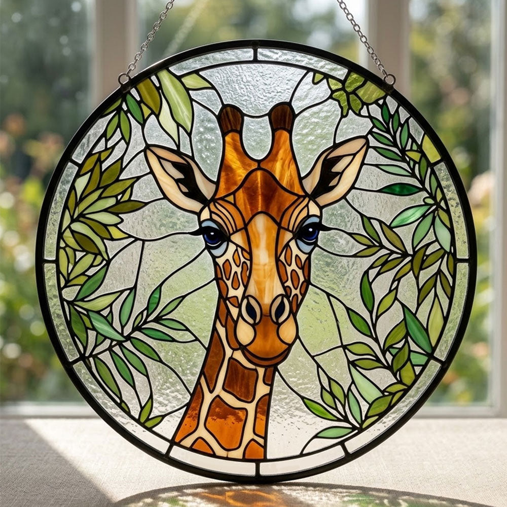 Giraffe portrait stained glass suncatcher window hanging, suitable for home and garden decoration