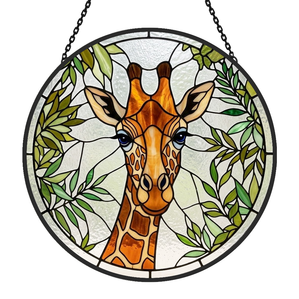 Giraffe portrait stained glass suncatcher window hanging, suitable for home and garden decoration