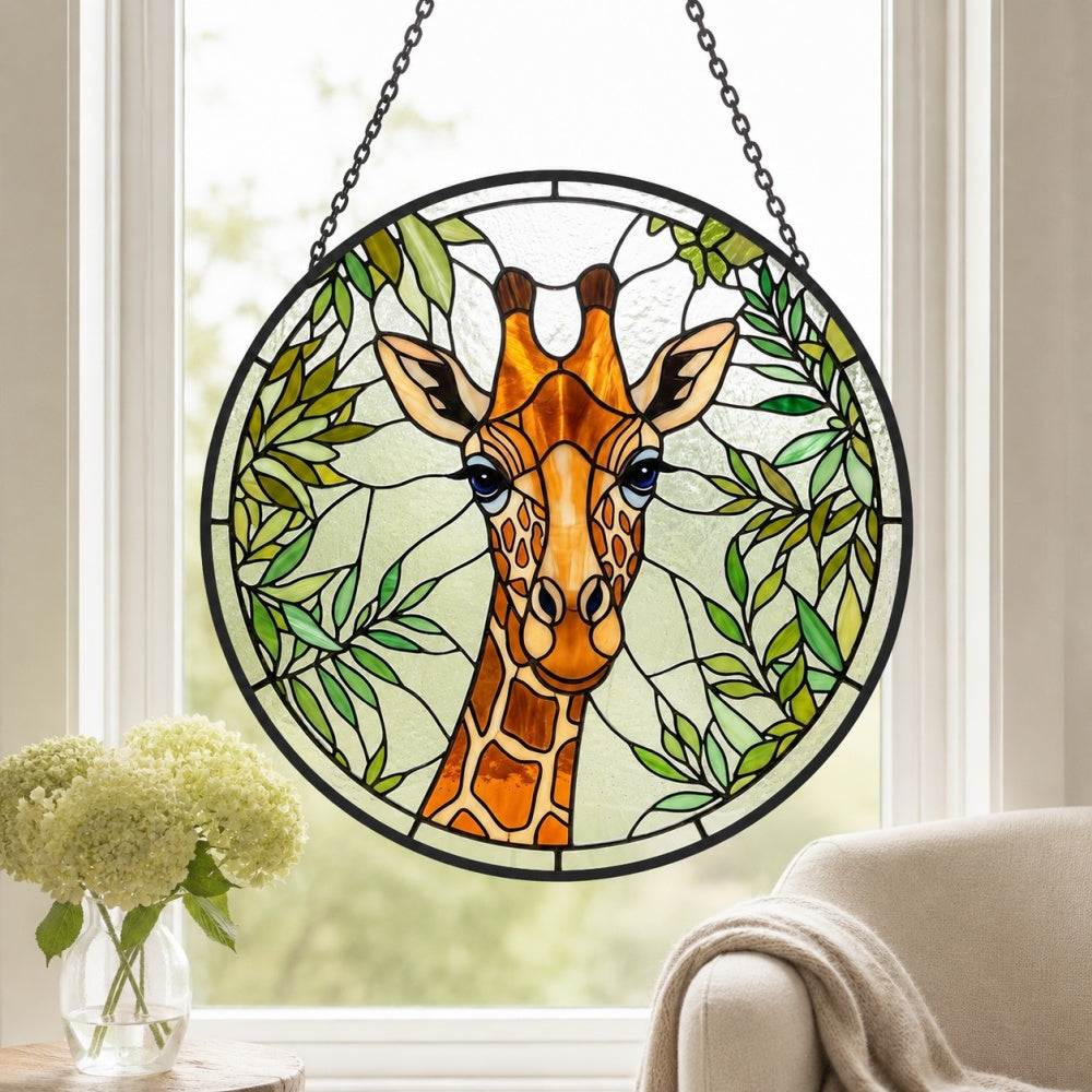 Giraffe portrait stained glass suncatcher window hanging, suitable for home and garden decoration