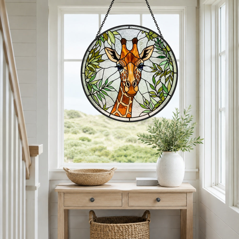 Giraffe portrait stained glass suncatcher window hanging, suitable for home and garden decoration