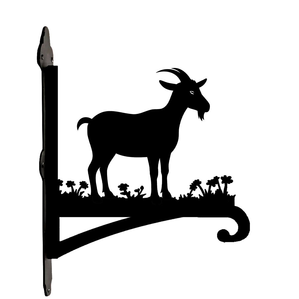 Goat metal hanging basket bracket mounted on outdoor wall for plant decoration