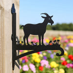 Goat metal hanging basket bracket mounted on outdoor wall for plant decoration
