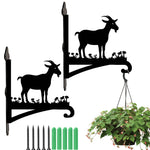 Goat metal hanging basket bracket mounted on outdoor wall for plant decoration