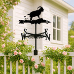 Goat on rock metal weather vane with directional arrows and mounting rod, outdoor roof and garden decoration