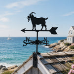 Goat metal weather vane with directional arrows and mounting rod, outdoor roof and garden decoration