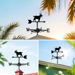 Goat metal weather vane with directional arrows and mounting rod, outdoor roof and garden decoration
