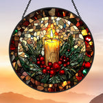 Golden candle holiday stained glass suncatcher window hanging, suitable for home and garden decoration