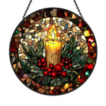 Golden candle holiday stained glass suncatcher window hanging, suitable for home and garden decoration