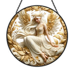 Golden guardian angel stained glass suncatcher window hanging, suitable for home and garden decoration