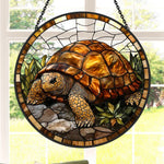 Golden land tortoise stained glass suncatcher window hanging, suitable for home and garden decoration