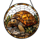 Golden land tortoise stained glass suncatcher window hanging, suitable for home and garden decoration