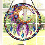 Golden moon dreamcatcher stained glass suncatcher window hanging, suitable for home and garden decoration