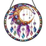 Golden moon dreamcatcher stained glass suncatcher window hanging, suitable for home and garden decoration