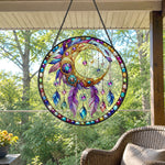 Golden moon dreamcatcher stained glass suncatcher window hanging, suitable for home and garden decoration