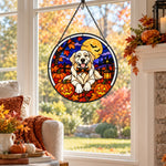 Golden Retriever Halloween stained glass suncatcher window hanging, suitable for home and garden decoration
