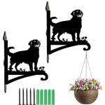 Golden retriever metal hanging basket bracket mounted on outdoor wall for plant decoration