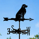 Golden Retriever metal weather vane with directional arrows and mounting rod, outdoor roof and garden decoration