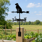 Golden Retriever metal weather vane with directional arrows and mounting rod, outdoor roof and garden decoration
