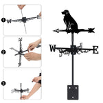 Golden Retriever metal weather vane with directional arrows and mounting rod, outdoor roof and garden decoration