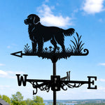 Golden Retriever metal weather vane with directional arrows and mounting rod, outdoor roof and garden decoration