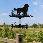 Golden Retriever metal weather vane with directional arrows and mounting rod, outdoor roof and garden decoration