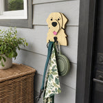 Wooden golden retriever dog wall hook key and leash holder for home entryway organizer