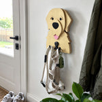 Wooden golden retriever dog wall hook key and leash holder for home entryway organizer
