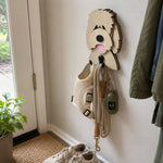 Wooden goldendoodle dog wall hook key and leash holder for home entryway organizer