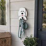 Wooden goldendoodle dog wall hook key and leash holder for home entryway organizer