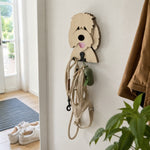 Wooden goldendoodle dog wall hook key and leash holder for home entryway organizer